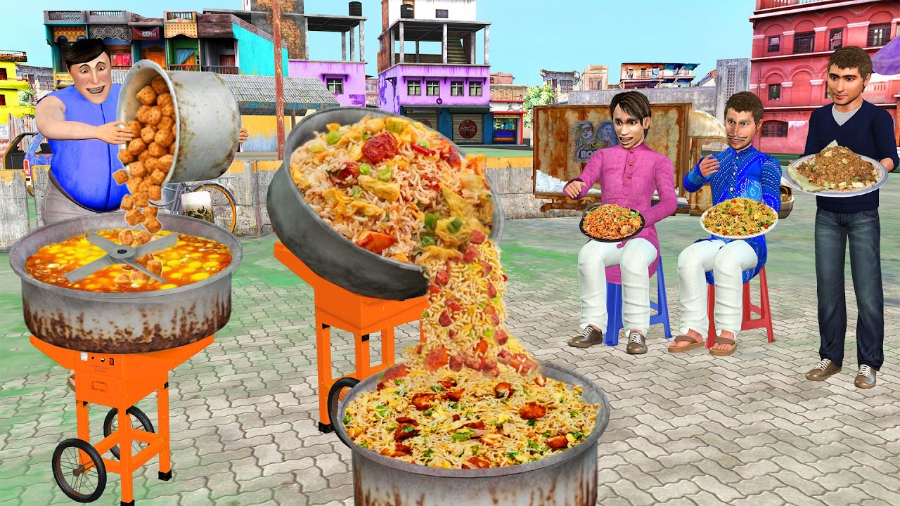 Concrete Mixer Chicken Egg Fried Rice Street Food Jugaad Hindi Kahani Moral Stories New Comedy Video