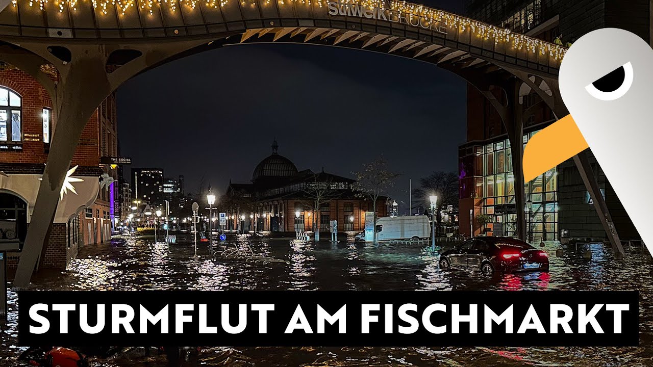 Schwere Sturmflut in Hamburg - Sturmtief Zoltan überflutet den Fischmarkt