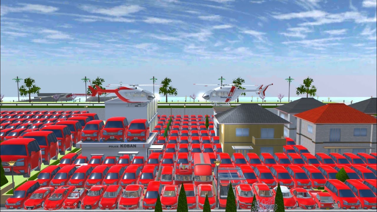 SAKURA ALL RED COLOUR SUPER CAR COLLECTION AT NEAR POLICE STATION 😱🤯🚁🚔🚒✅. SAKURASCHOOLSIMULATOR 😍🤣🚔✅