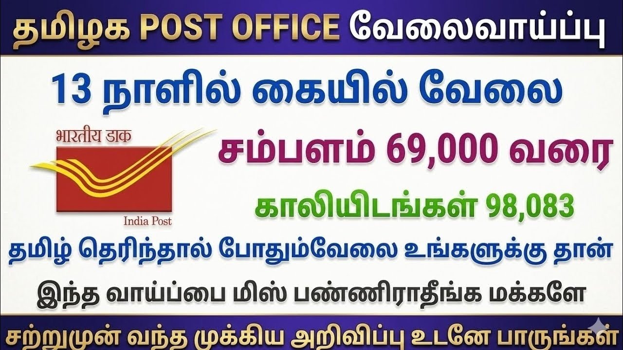 98,083 India Post MTS / Post Man / Mail Guard Vacancy / Post Office recruitment 2026 tamil