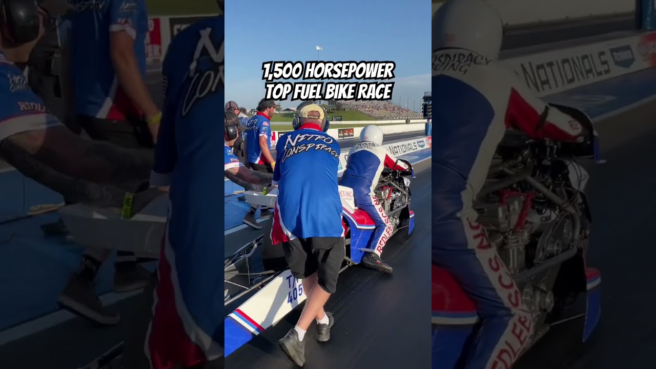Гонка на мотоциклах класса Top Fuel мощностью 1500 лошадиных сил пошла не по плану 😮