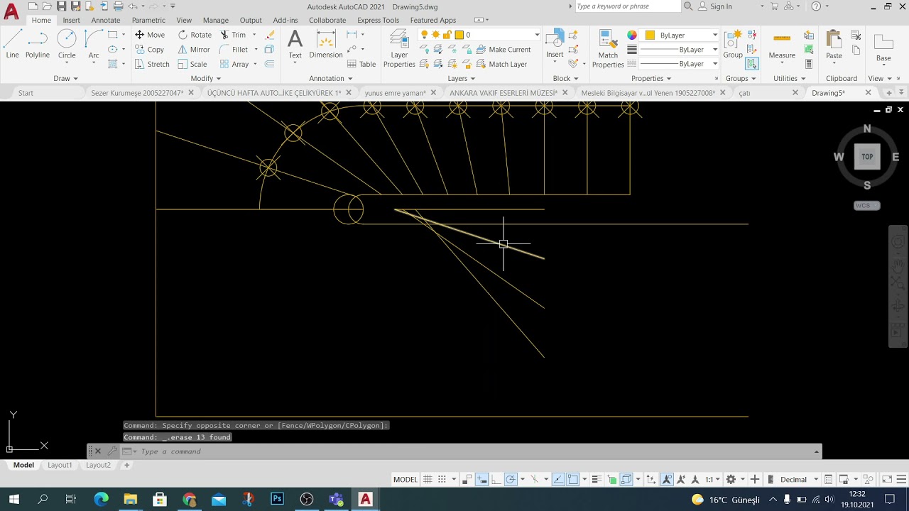 AutoCAD 2D Mimari Uygulamalar: Yarım Döner Merdiven Dengelemesi (Basamak Ortada ve Rıht Ortada)