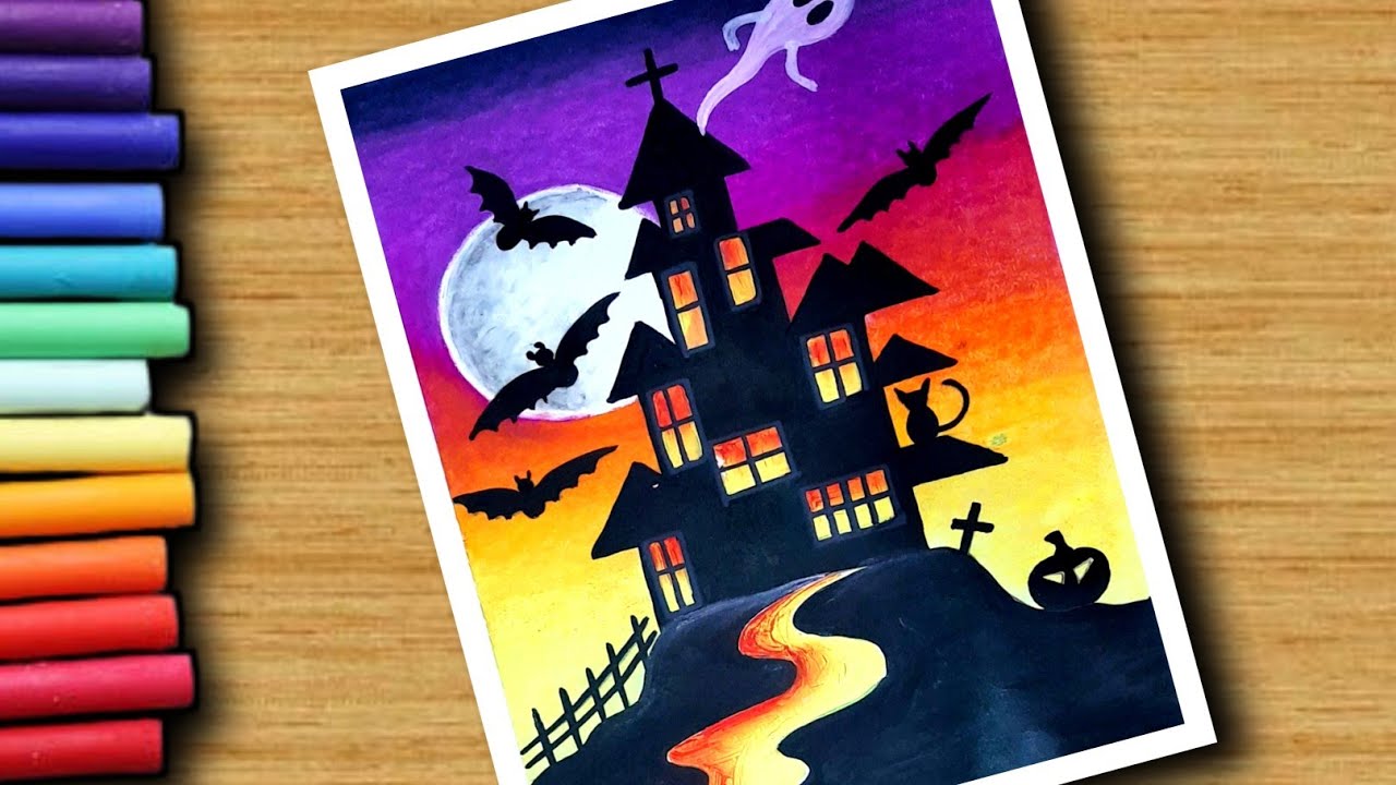 Drawing a Creepy And Spooky Haunted House for Halloween