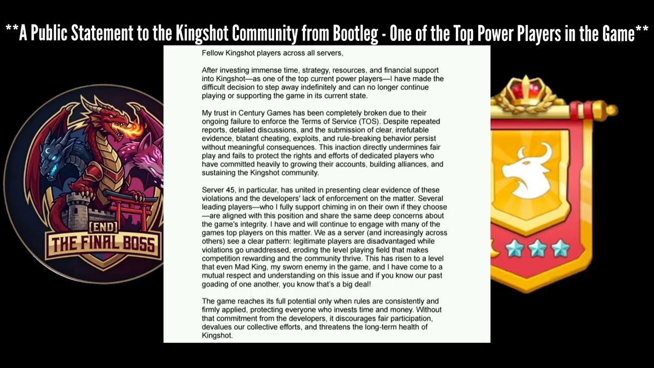 Kingshot K45: Bootleg Public Statement