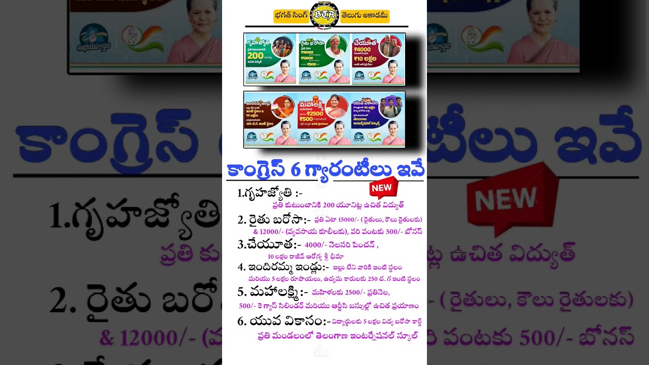 కాంగ్రెస్ 6 గ్యారంటీలు ఇవే| Congress 6 guarantee scheme #congress #shorts