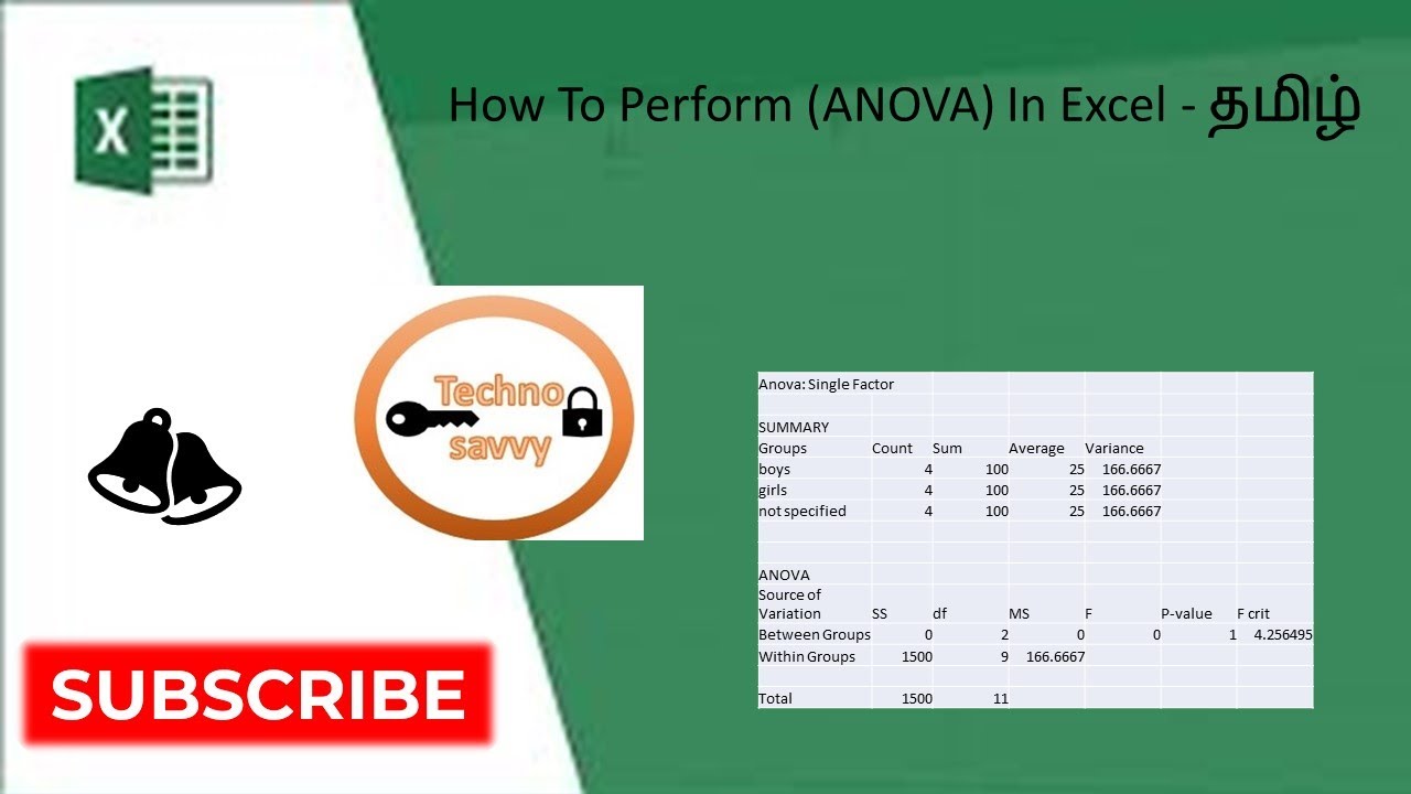 How to perform (ANOVA) in Excel - தமிழ்
