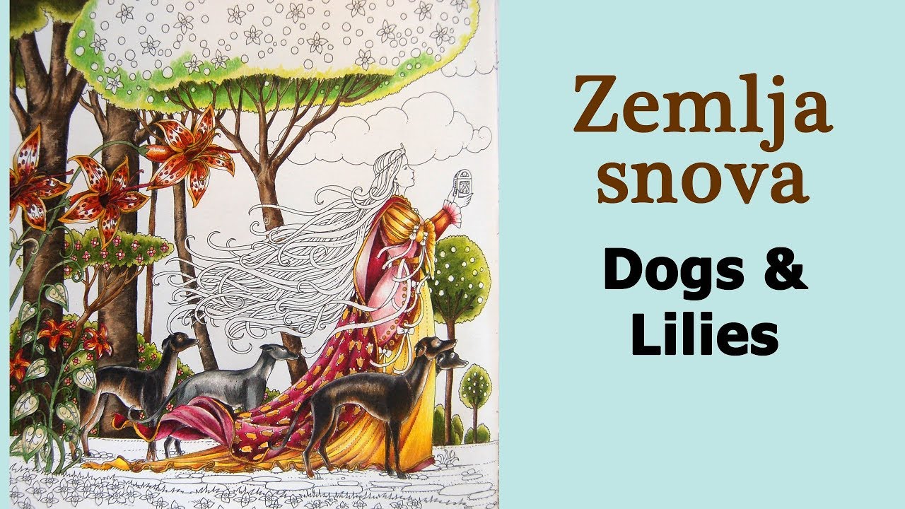 Coloring book 'Zemlja snova' Dogs and lilies / colored pencils