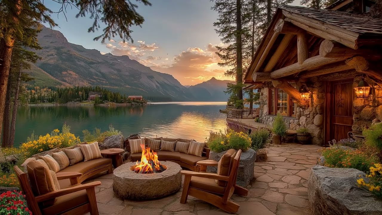 Morning Lakeside Cabin Ambience with Relaxing Birds and Water Sounds | Peaceful Nature Morning
