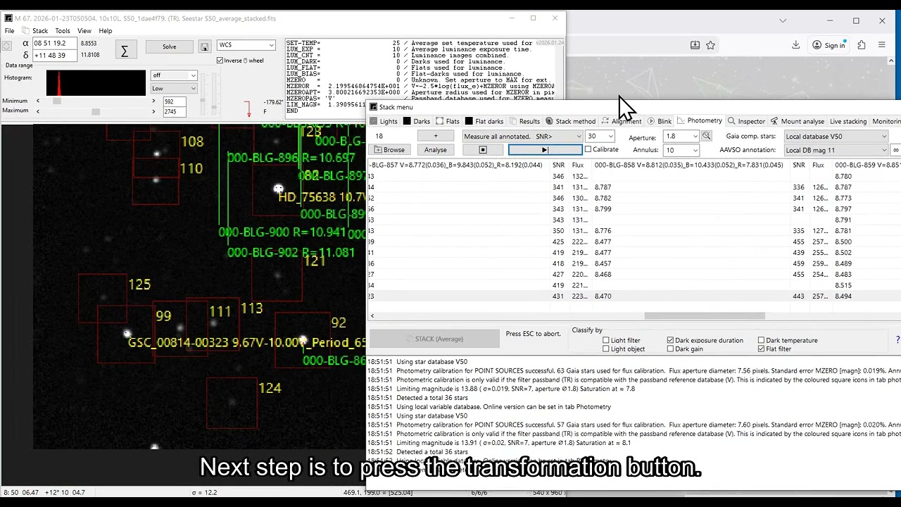 Photometric transformation using the ASTAP program.