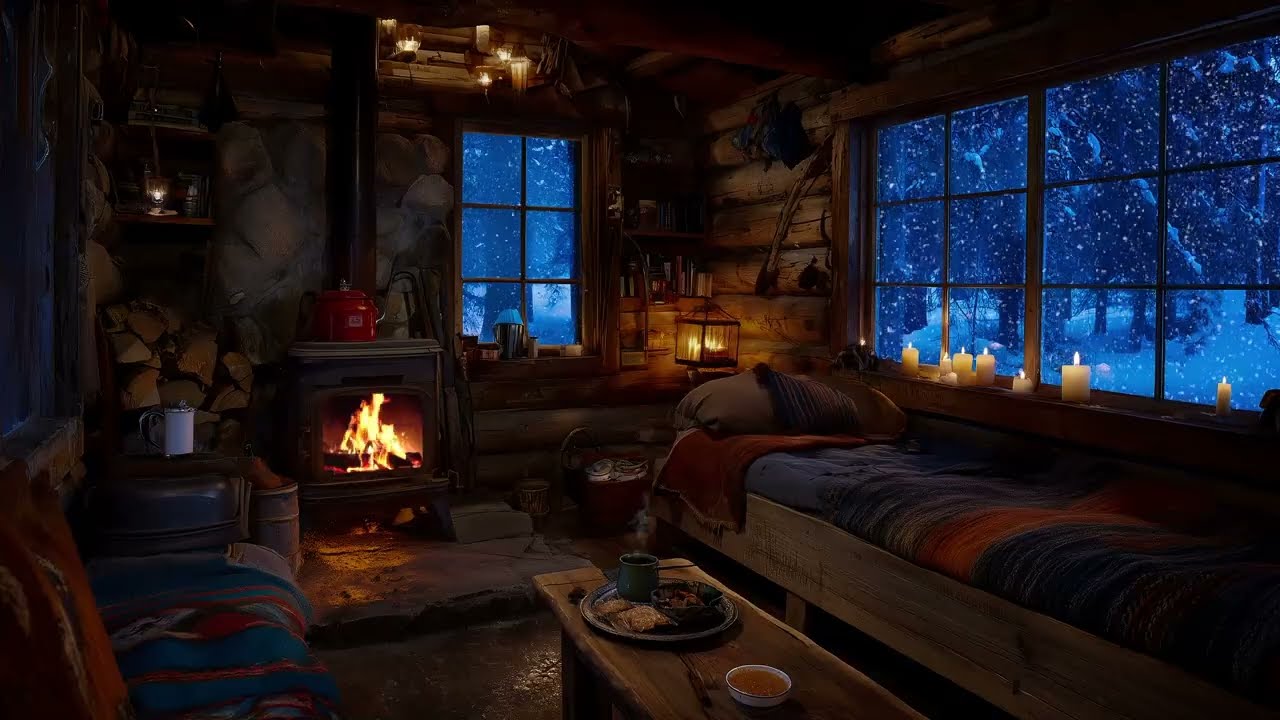 Sleep Better in a Winter Cozy Cabin ❄️ Blizzard Snow & Fireplace Sounds for Relaxation, Deep Sleep