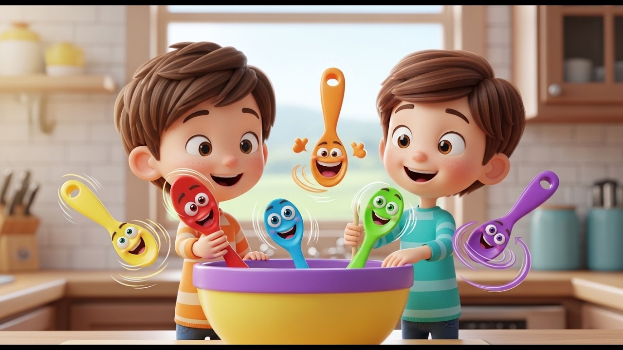 Seis Pequenas Colheres de Brinquedo Mexa | Canção de Cozinha para Crianças