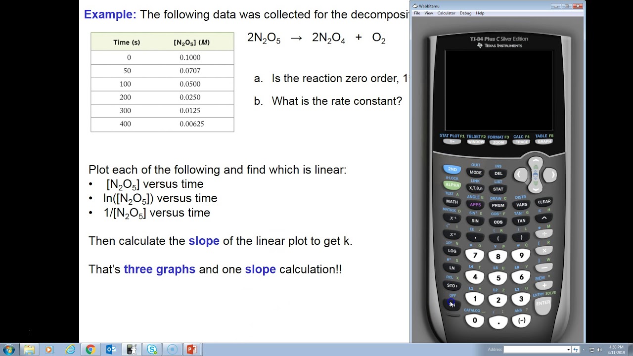 Using your calculator to determine reaction order and k