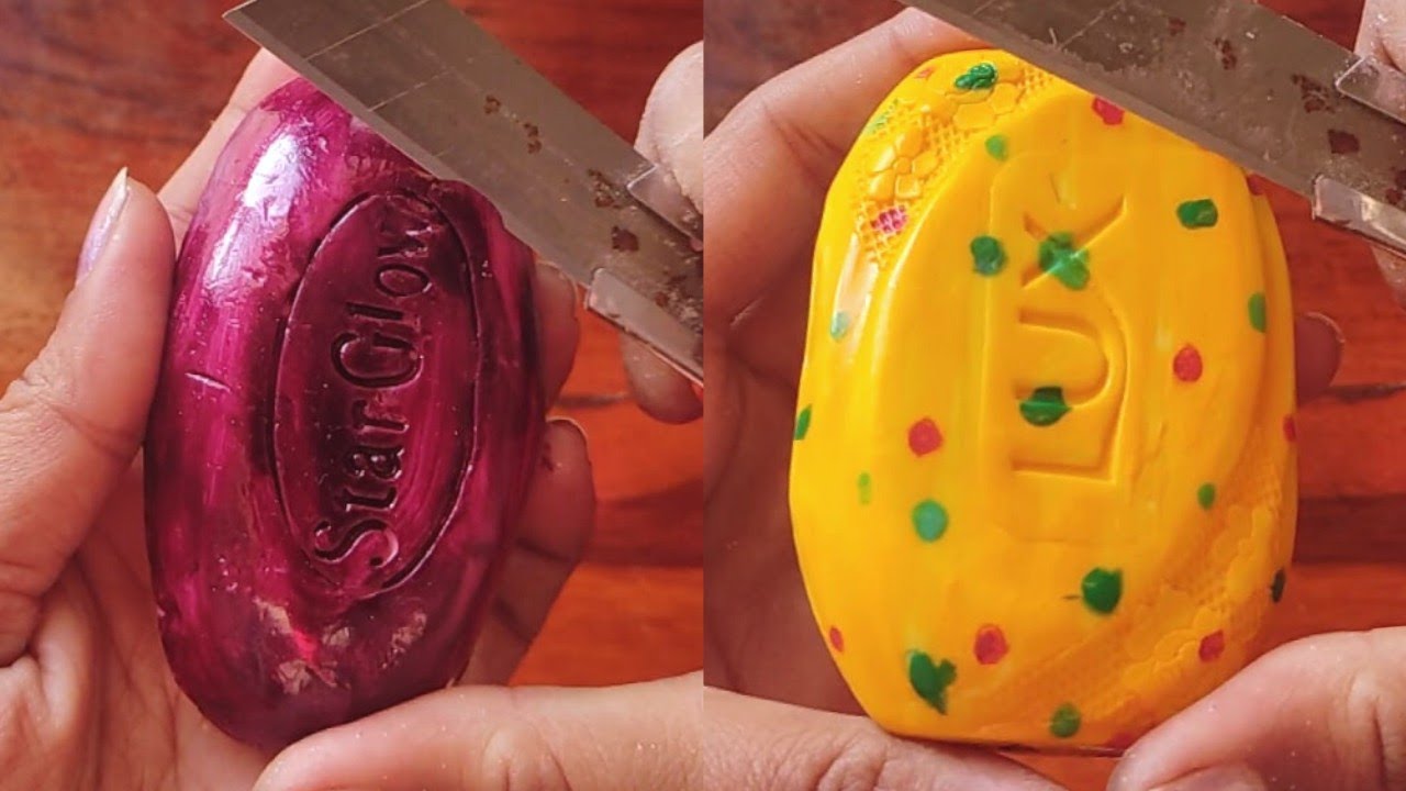 ASMR Soap Cutting Satisfying Relaxing Tickling Sounds Glitter Soap Carving Semi Dry Soap Crumble