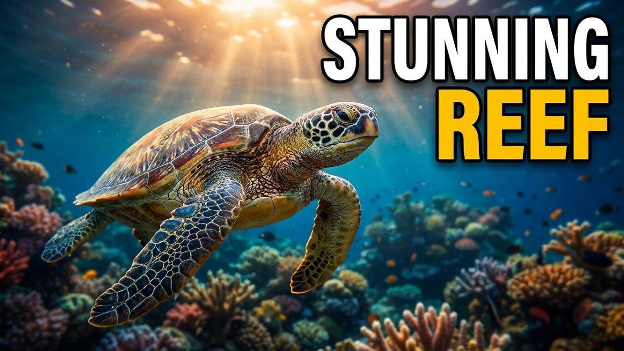 Amazing Sea Turtle Glides Through Ocean Reef
