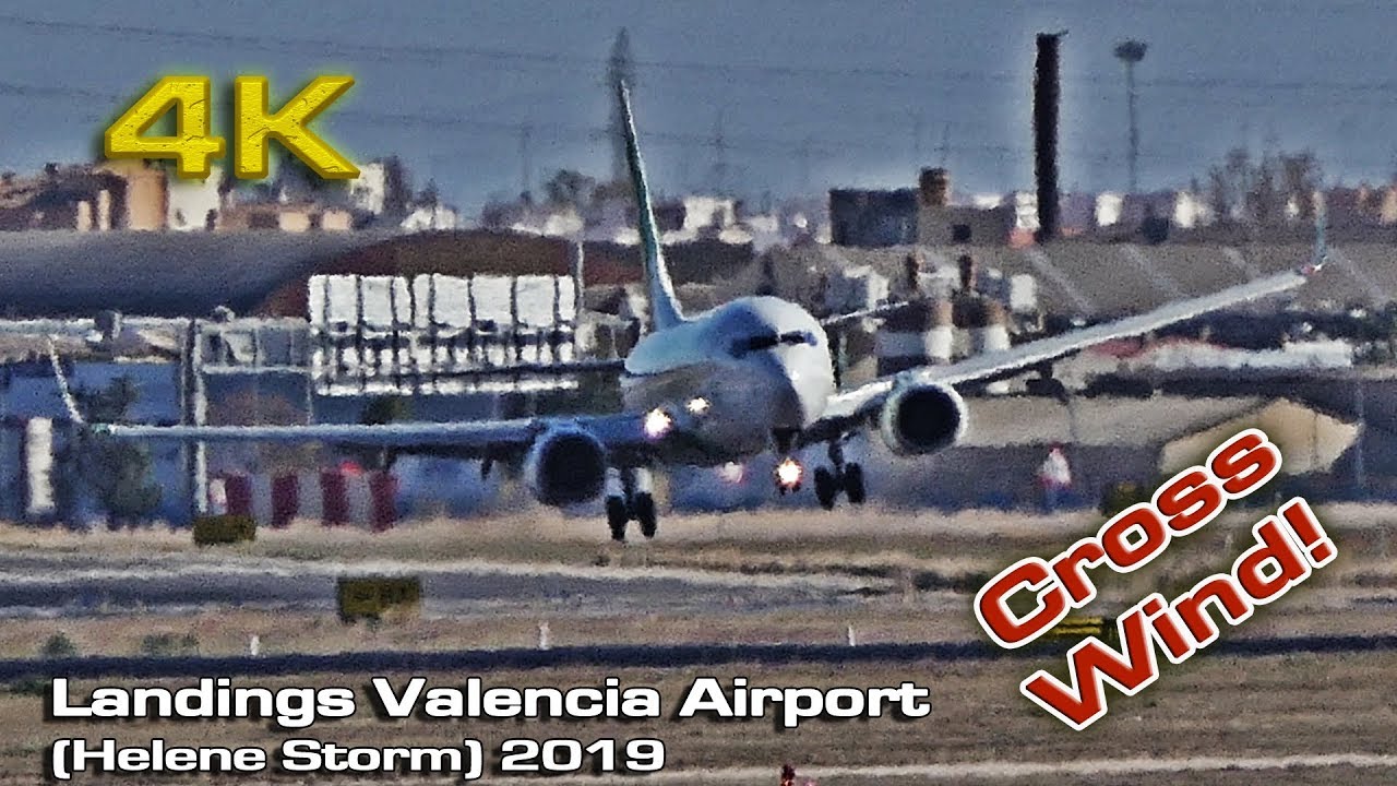 Crosswind Landings [4K] Valencia Airport (Helene Storm 2019)!