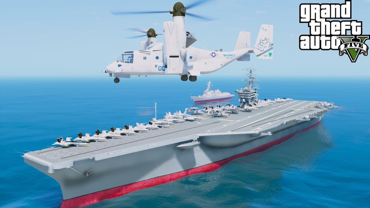 GTA 5 Marine MV-22B Osprey Lands On USS Nimitz Aircraft Carrier To Evacuate Sick Navy Sailors