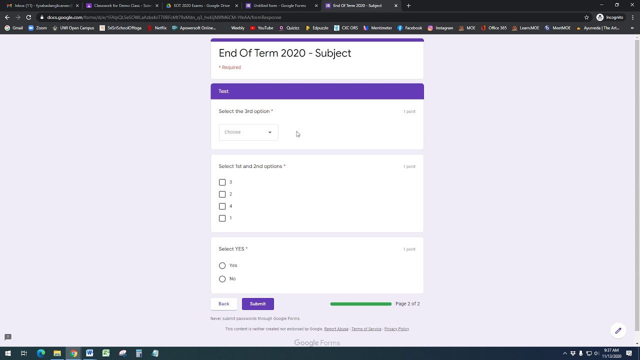 Creating a Automatically Marked Quiz Using Google Forms
