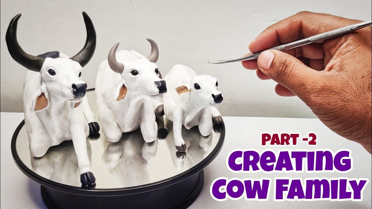 Sculpting clay: Making Cow Family with clay / Clay Animals Art