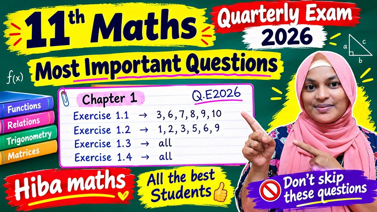 11th maths Quarterly exam 2026 Most Important Questions CENTUM study plan Hiba maths 