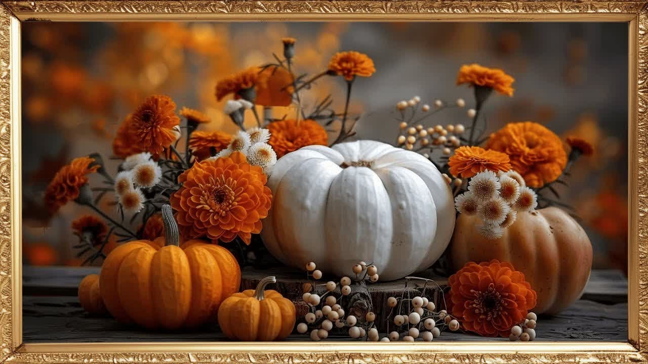 tack  :Autumn Pumpkin Floral Frame TV Art 4K | Cozy Fall Screensaver | Silent Slideshow