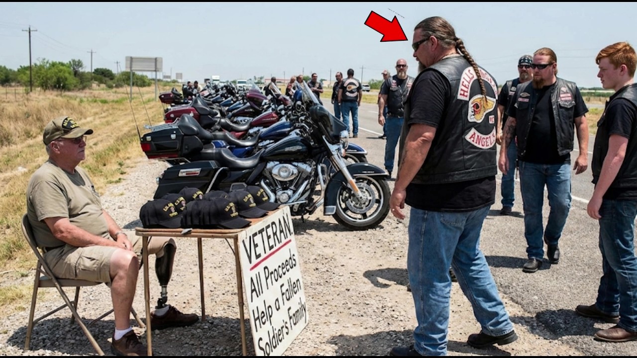 One-Legged Veteran Stood in Heat Selling Caps — 260 Hells Angels Bought Them All.