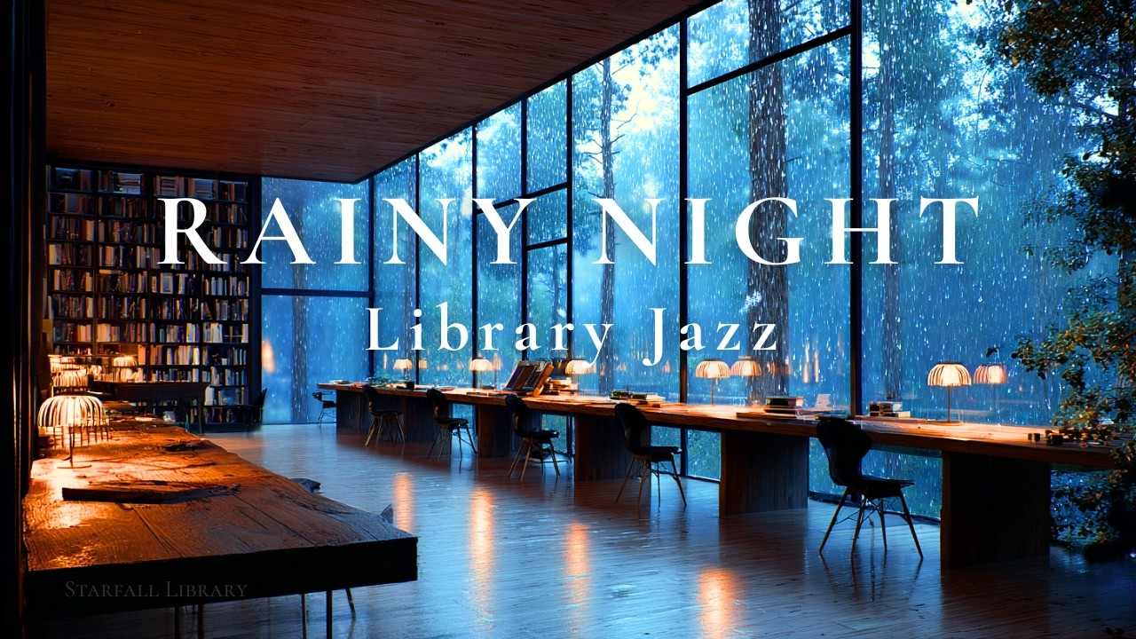 Cozy Rainy Night Library Ambience | Relaxing Jazz Piano for Study (3 Hours)