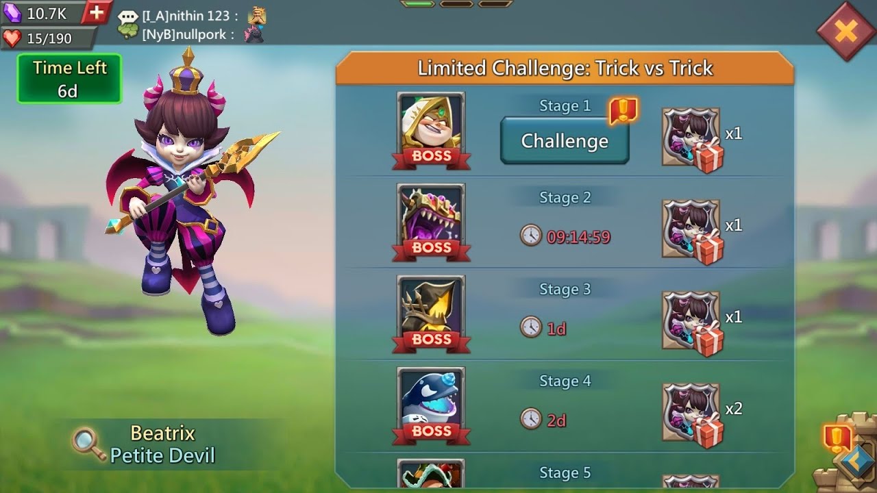 Lords mobile Limited Challenge Petite Devil Stage 1 auto | Limited Challenge Beatrix Stage 1 Auto