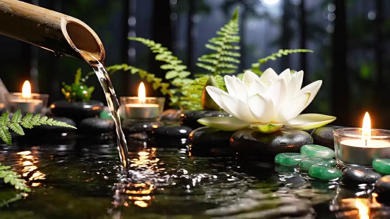 Relaxing Music Relieves Stress 🌿 Bamboo Water Fountain + Healing Piano