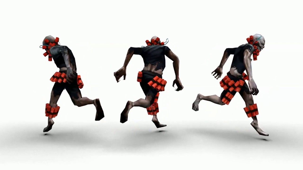 Character animation for the game. Kamikaze. Idle. Walk. Run. Attack.