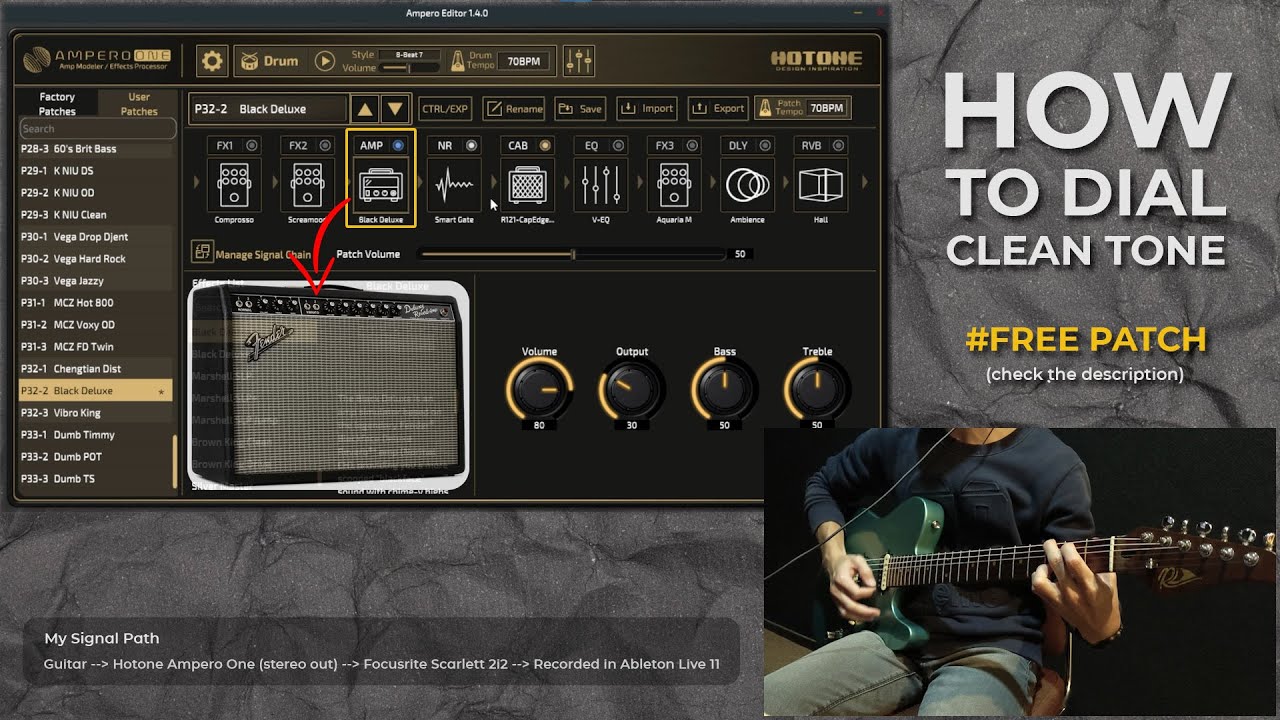 Black Deluxe Reverb (Clean Tone - Free Patch) Hotone Ampero One 🎛️