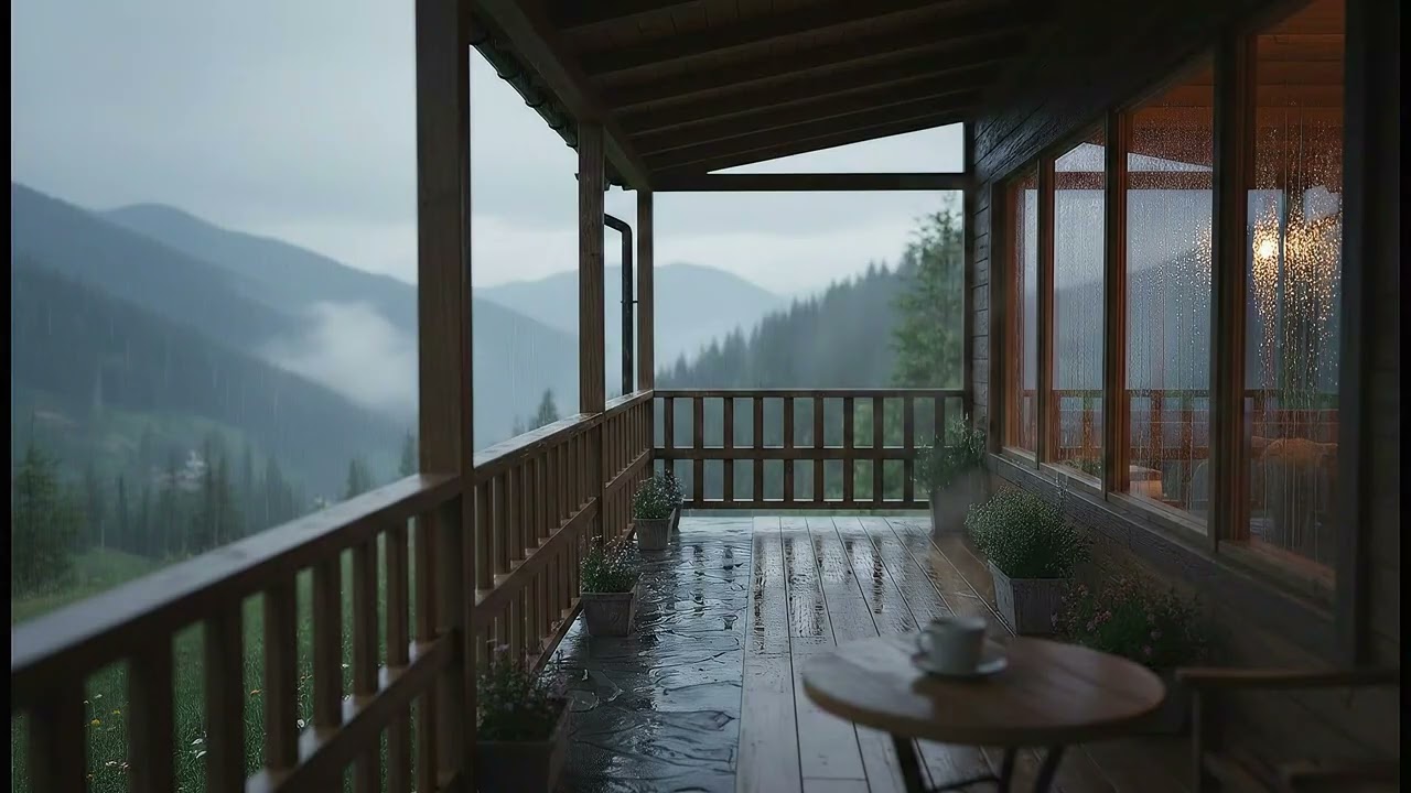 Cozy Rainy Mountain Cabin Ambience 4K | Study & Sleep