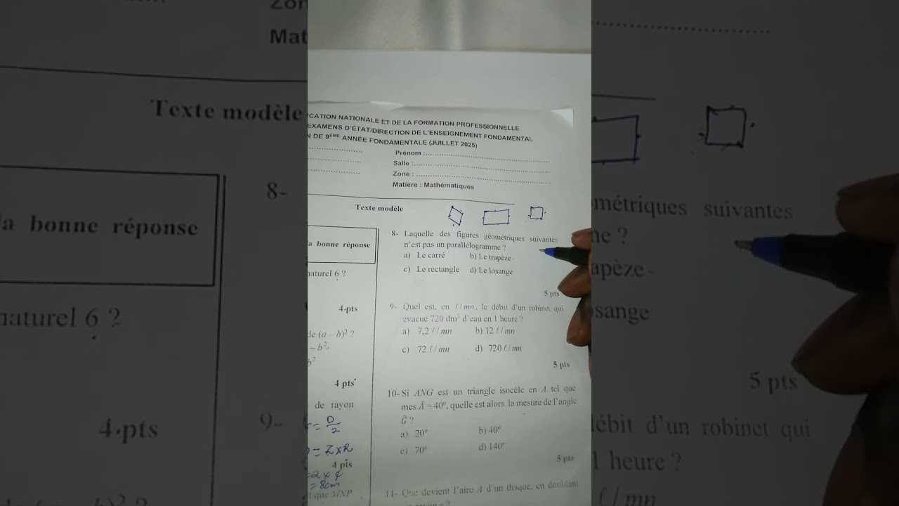 Modèle mathématiques 9ème (Juin 2025) 1ere partie