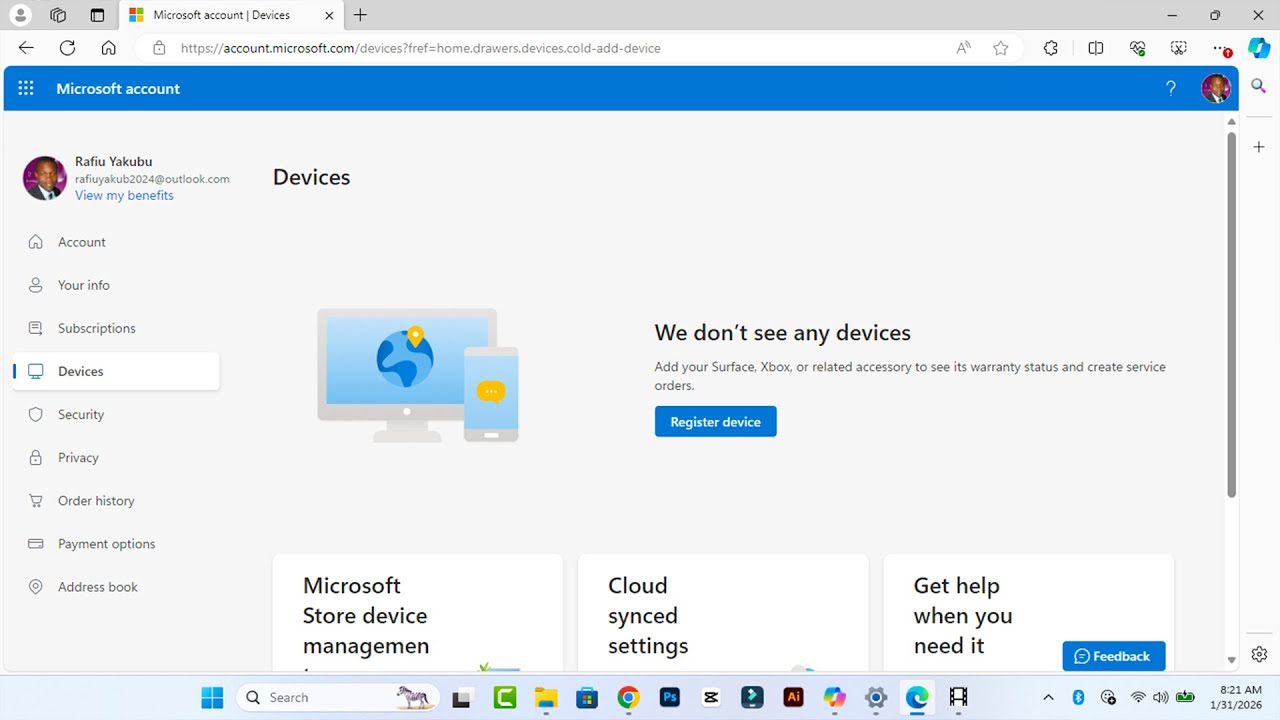 Регистрация устройства в учетной записи Microsoft Windows 10/11