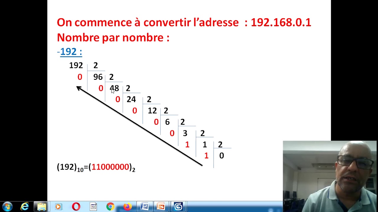 Conversion adresse IP du décimal en binaire