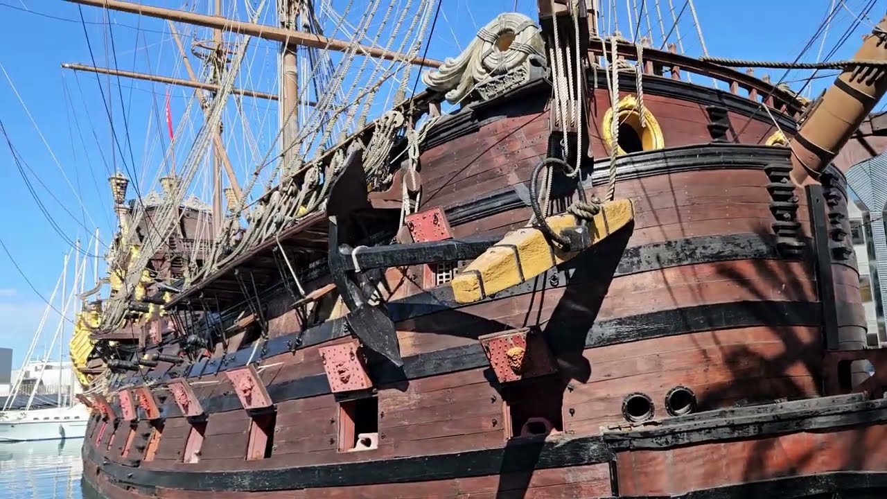 Pirate ship called Il Galeone Neptune in port Genoa.