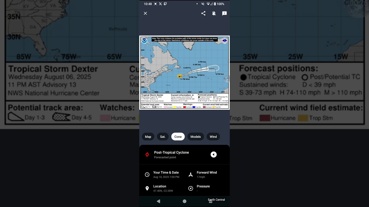 Tropical Storm Dexter About to go Post-Tropical