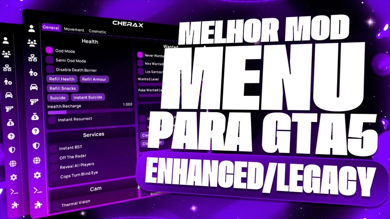 O MELHOR MOD MENU PARA GTA 5 ONLINE EM 2026! CHERAX MOD MENU GTA ENHANCED/LEGACY (Byp4ss Battl3ye)