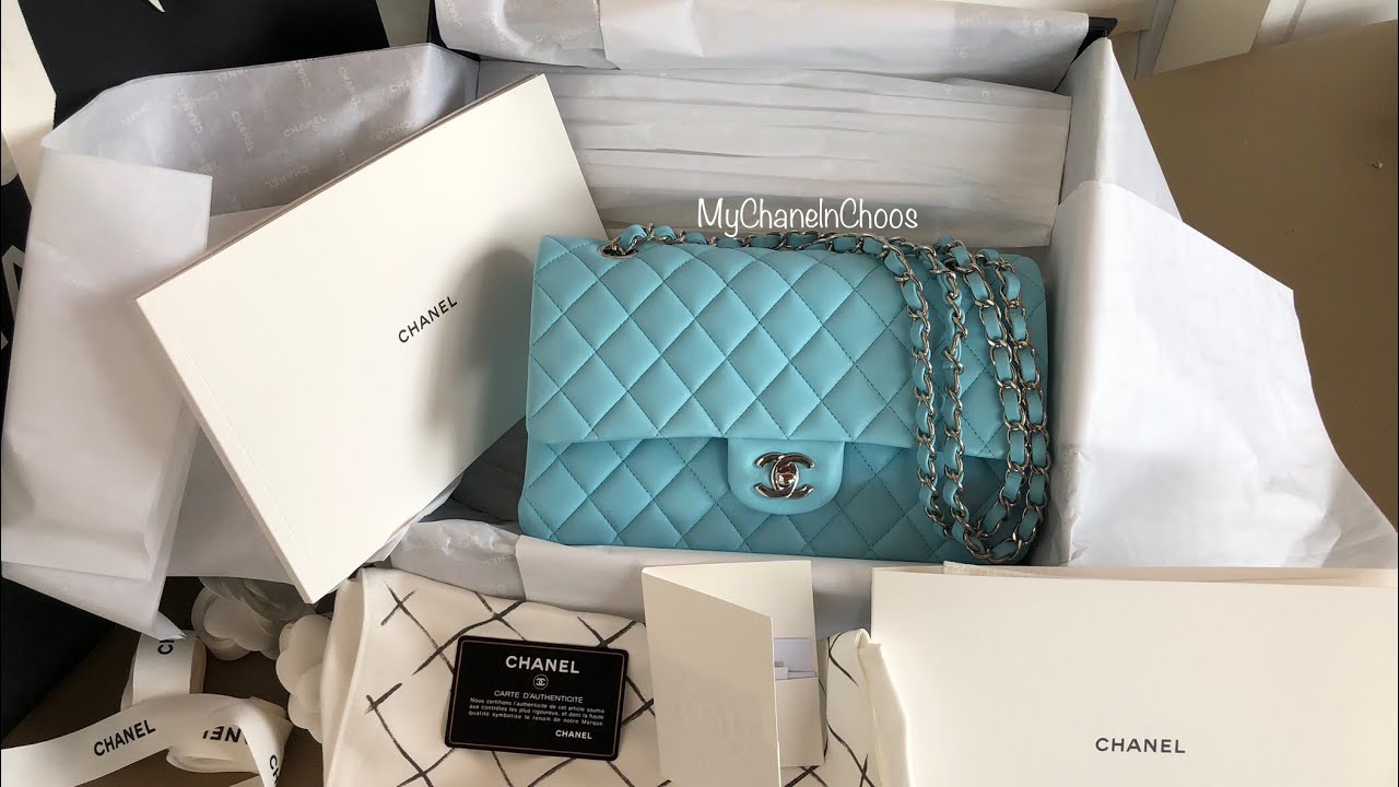 Unboxing Chanel 21S Classic Flap Medium Lambskin, Neon Blue