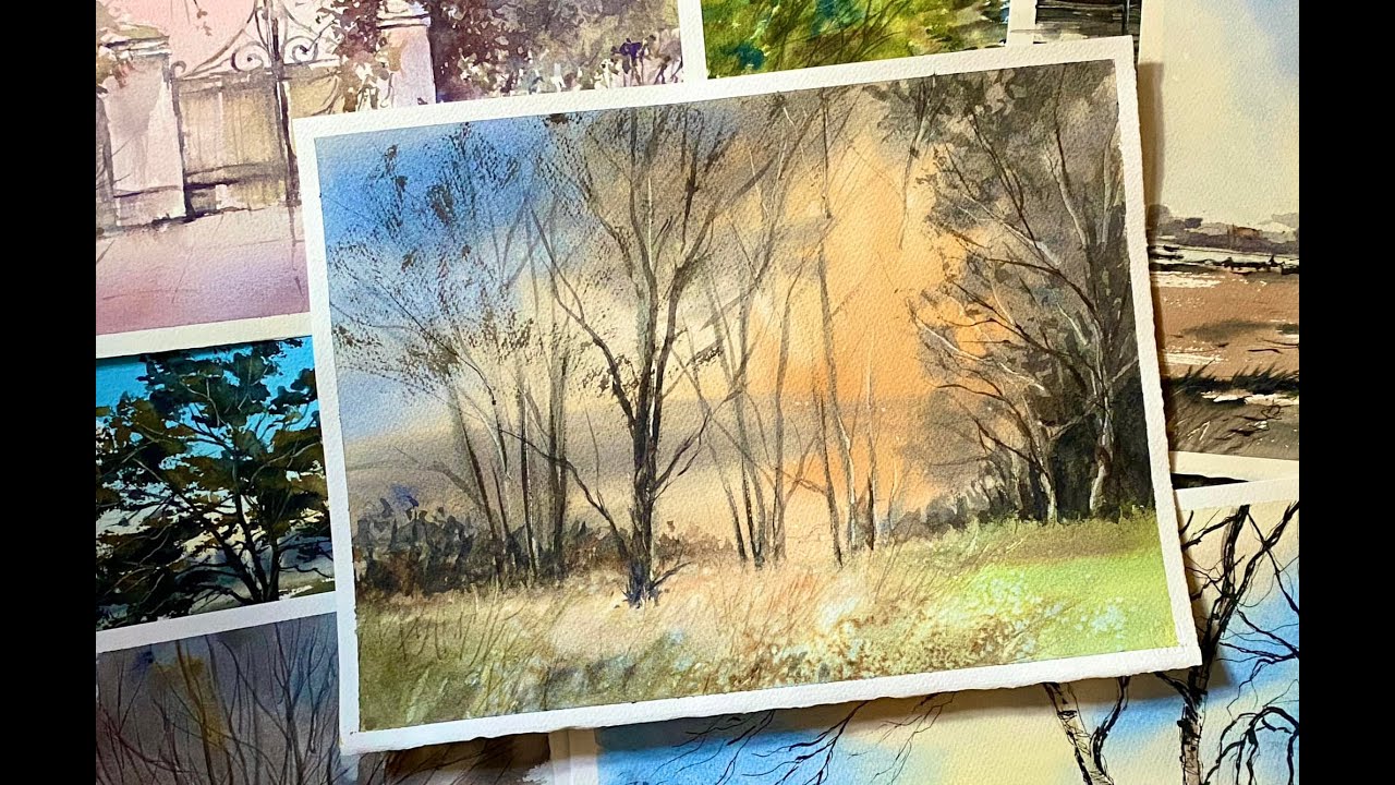 Paint a BEAUTIFUL Loose Watercolor SUNSET & TREES Lois' Easy Watercolour Landscape Painting Tutorial