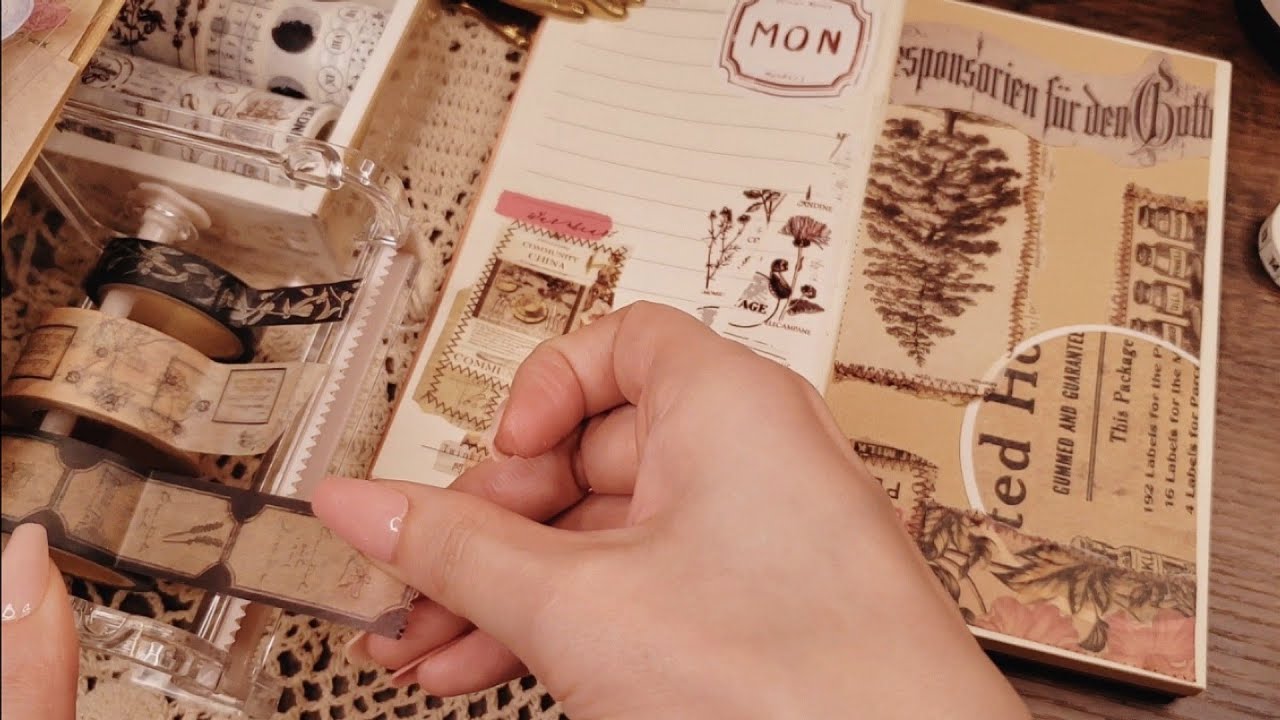 ASMR｜☘️2つのノートにコラージュ/Two notebooks🧸Relaxing sound｜scrapbooking,Decorate idea