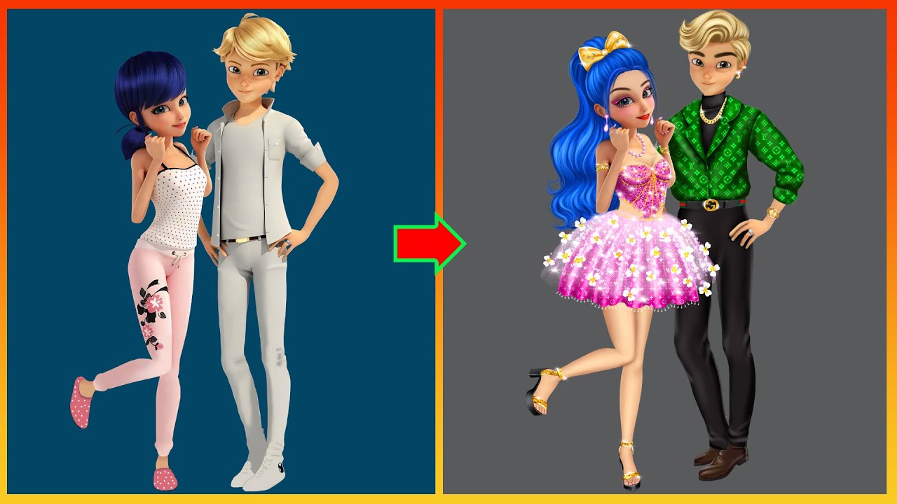 Ladybug Catnoir Miraculous Glow Up Beautiful Girl, Handsome Boy - Miraculous Cartoon Transformation