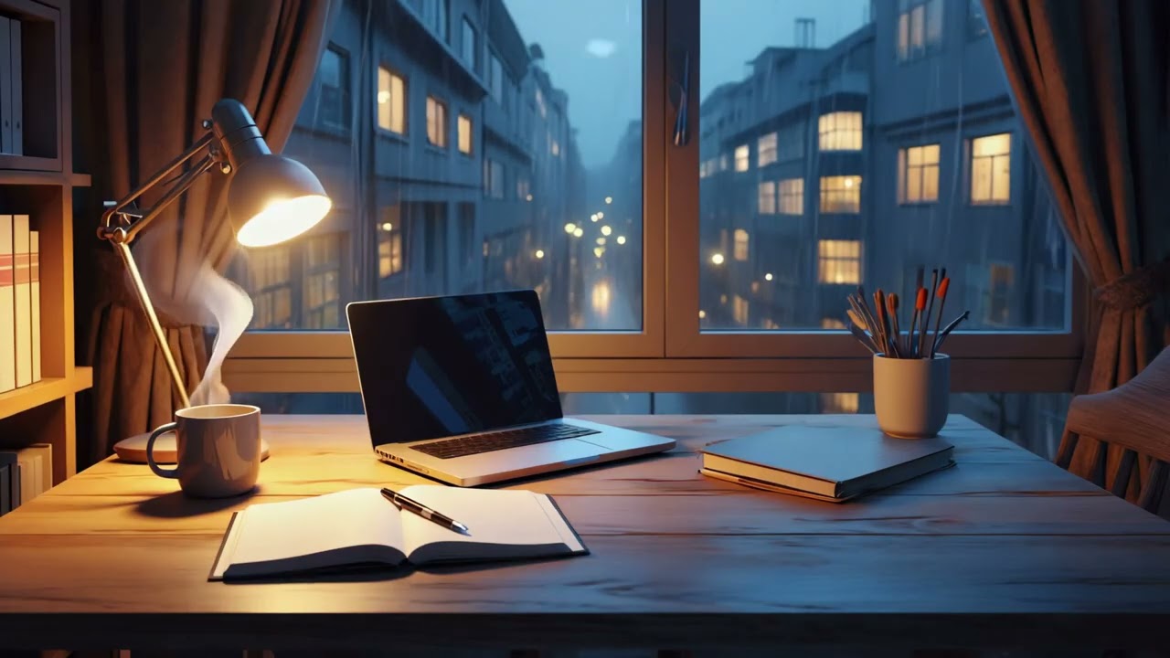 Cozy Rainy Evening Study Room 🌧️📖 | Warm Apartment Ambience for Focus & Relaxation ☕✨