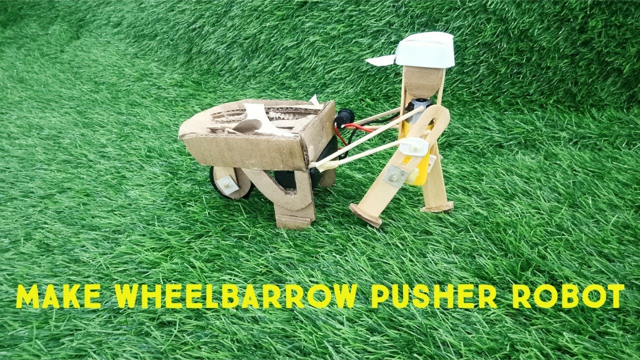 Make a wheelbarrow pusher robot toy with speed-reducer motor and cardboard (Very easy)