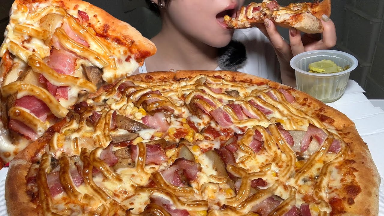 도미노 신메뉴 포테이토 마베콘 피자🍕 먹방! Domino Potato pizza with mayonnaise, corn corn and bacon asmr mukbang