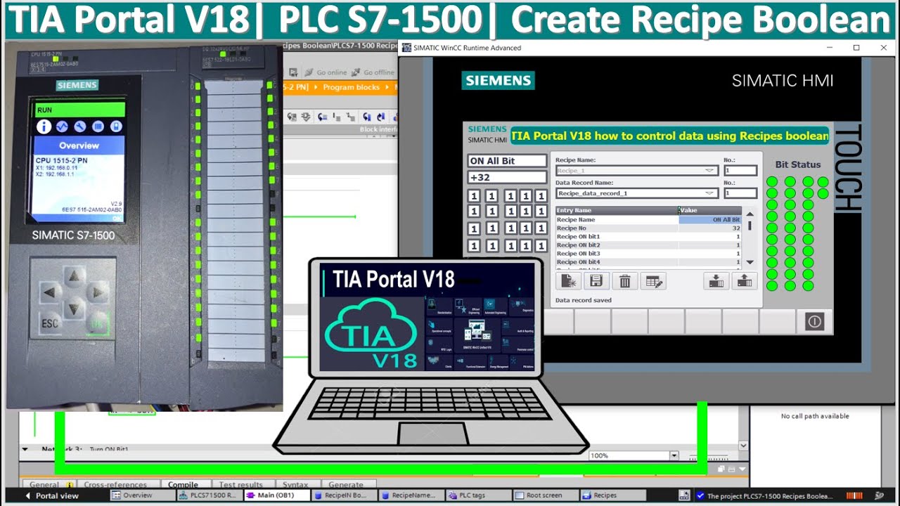 PLC S7-1500 TIA Portal V18 how to create recipe Boolean| PLC S7-1500 hardware| PLC Siemens tutorial