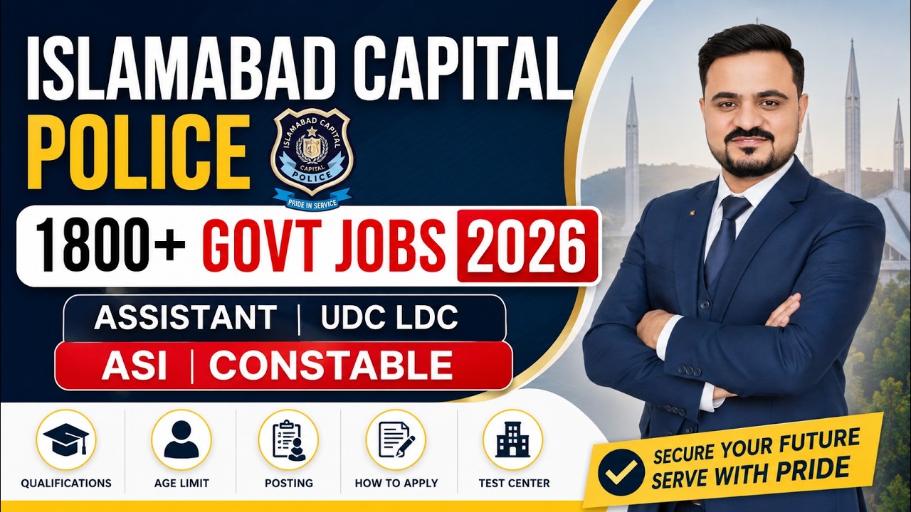 Islamabad Capital Police Jobs 2026 | 1800+ Govt Vacancies | ASI Constable Assistant UDC LDC