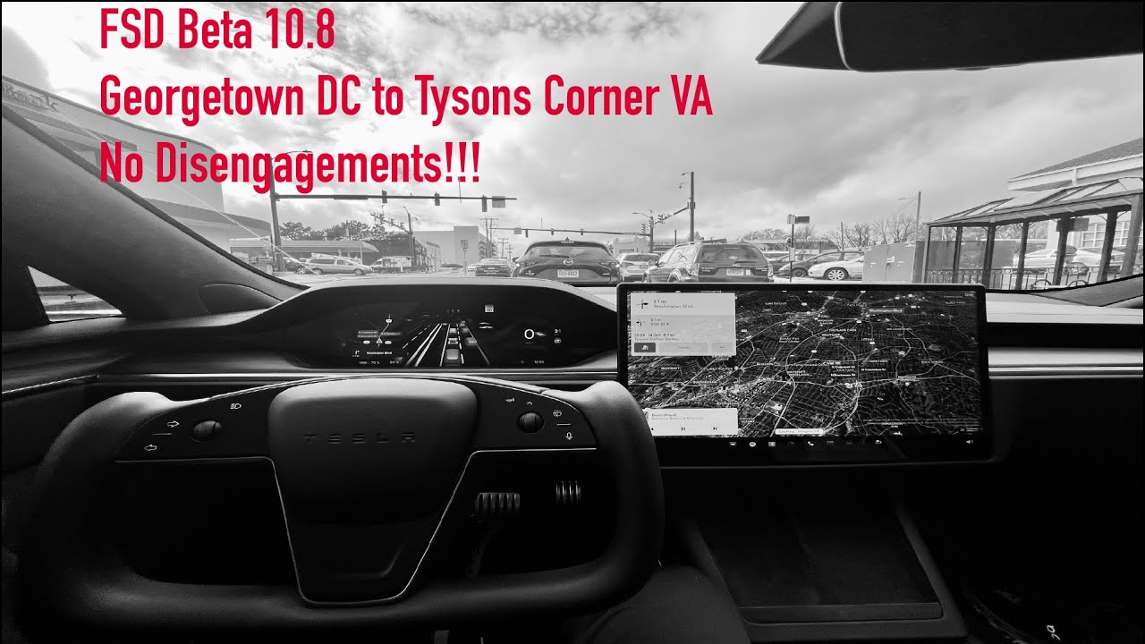 FSD Beta 10.8:Georgetown to Tysons Corner - Disengagement Free Drive!