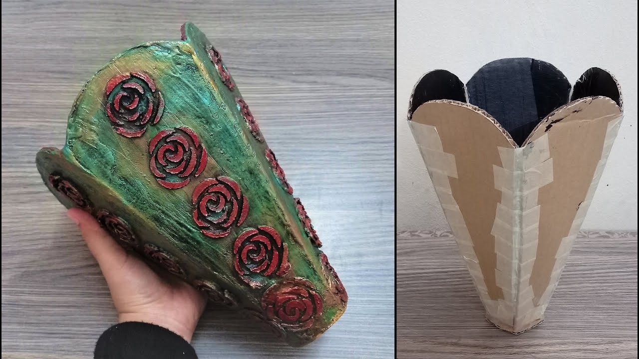 How to make flower vase | Vase decoration | Cardboard Flower Pot | Paper Vase | Plaster of Paris