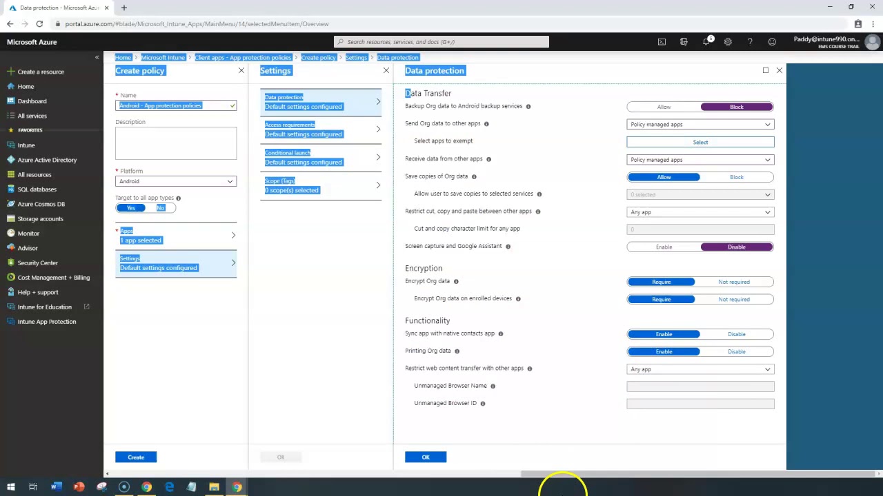 Client apps Android App protection policies - Microsoft Intune Training Series video No#89
