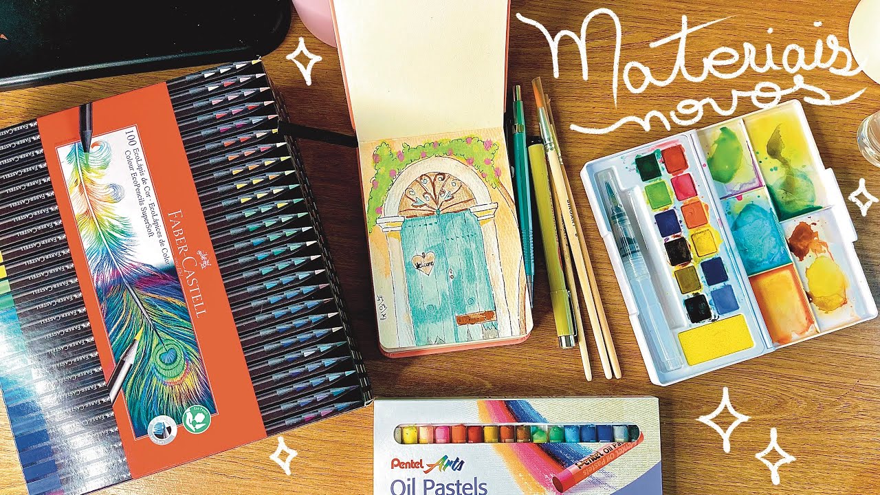ARTE com GIZ PASTEL OLEOSO Pentel, LÁPIS DE COR Super Soft, AQUARELA SeamiArt e mais! | Art vlog